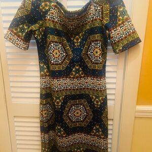 Love J Blue and Yellow Geometric Midi Dress